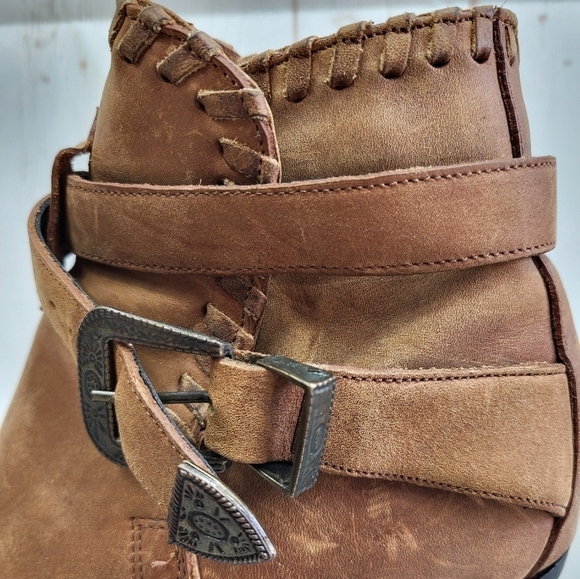Dingo Western Boho 90's Leather Buckle Ankle Cowgirl Heeled Booties Brown 7M - Picture 7 of 16